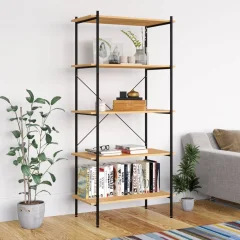 The Living Store 5-nadstropni regal s policami črn in hrast 80x40x163 cm - Regalna Enota