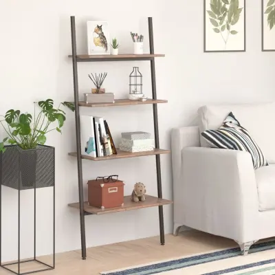 The Living Store 4-nadstropni prislonski regal temno rjav in črn 64x34x150,5 cm - Prislonski Regal