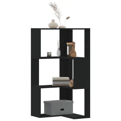 The Living Store Kotna knjižna omara 3-nadstropna črna 50x50x102 cm - Kotna Knjižna Omara