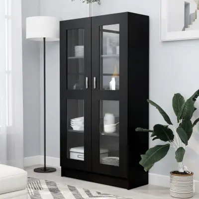 The Living Store Vitrina črna 82,5x30,5x150 cm iverna plošča - Vitrina