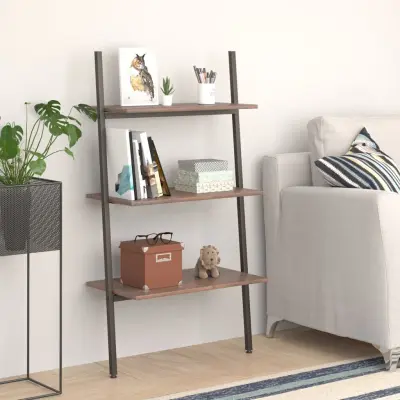The Living Store 3-nadstropni prislonski regal temno rjav in črn 64x34x116 cm - Prislonski Regal