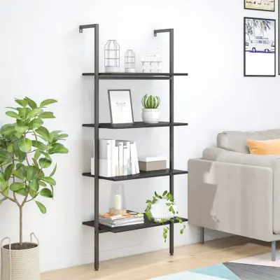 The Living Store 4-nadstropni prislonski regal črn 64x35x152,5 cm - Prislonski Regal