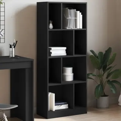 The Living Store Knjižna omara črna 57x28,5x141 cm inženirski les - Knjižna Omara