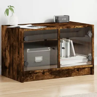 The Living Store TV omarica s steklenimi vrati dimljeni hrast 68x37x42 cm - TV Omarica