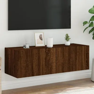 The Living Store Stenska TV omarica z LED lučkami rjavi hrast 100x35x31 cm - Stenska TV Omarica