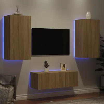 The Living Store Komplet TV omaric LED 4-delni sonoma hrast inženirski les - Stenska TV Enota