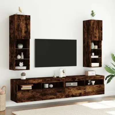 The Living Store TV omarica z LED lučkami 2 kosa dimljeni hrast 30,5x30x102 cm - TV Omarica