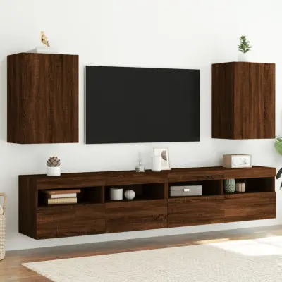 The Living Store Stenske TV omarice 2 kosa rjavi hrast 40,5x30x60 cm inž. les - TV Stenska Omarica