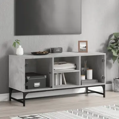 The Living Store TV omarica s steklenimi vrati betonsko siva 102x37x50 cm - TV Omarica