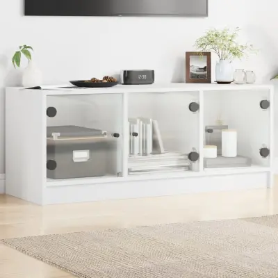 The Living Store TV omarica s steklenimi vrati bela 102x37x42 cm - TV Omarica