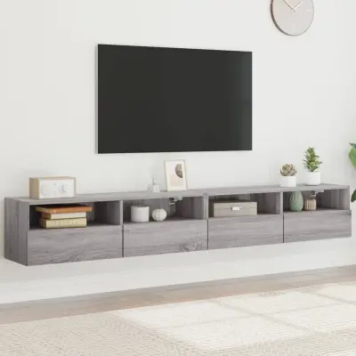 The Living Store Stenske TV omarice 2 kosa siva sonoma 100x30x30 cm inž. les - TV Stenska Omarica
