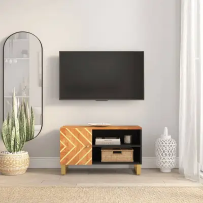 The Living Store TV omarica rjava in črna 80x31,5x46 cm trden mangov les - TV Omarica
