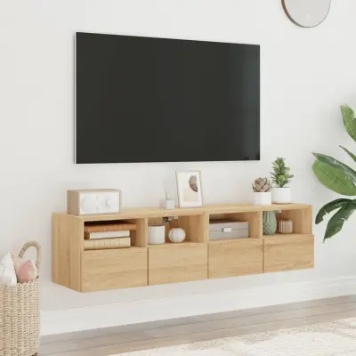 The Living Store Stenske TV omarice 2 kosa sonoma hrast 60x30x30 cm inž. les - TV Stenska Omarica