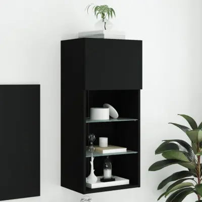 The Living Store TV omarica z LED lučkami črna 40,5x30x90 cm - TV Omarica