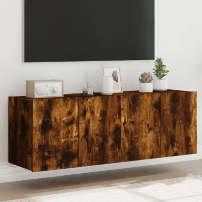 The Living Store Stenske TV omarice z LED 2 kosa dimljeni hrast 60x35x41 cm - TV Stenska Omarica