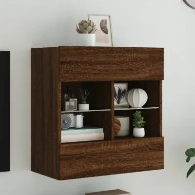 The Living Store Stenska TV omarica z LED lučkami rjavi hrast 58,5x30x60,5 cm - TV Stenska Omarica