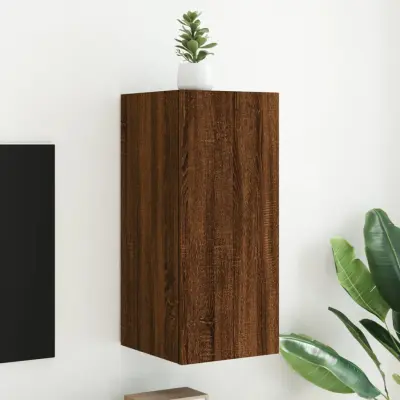 The Living Store Stenska TV omarica z LED lučkami rjavi hrast 30,5x35x70 cm - TV Stenska Omarica