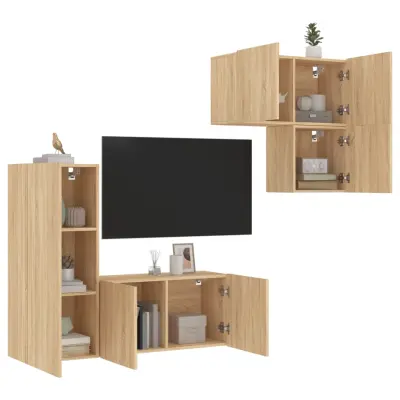 The Living Store Komplet TV omaric 4-delni sonoma hrast inženirski les - Stenska TV Enota