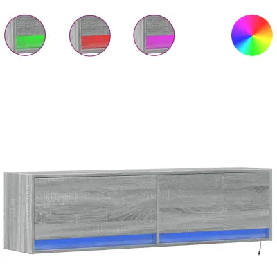 vidaXL Stenska TV omarica z LED lučkami siva sonoma 140x31x38 cm