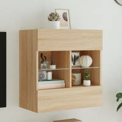 The Living Store Stenska TV omarica z LED lučkami sonoma hrast 58,5x30x60,5 cm - TV Stenska Omarica