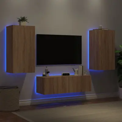 The Living Store Stenske TV omarice z LED lučkami 3 kosi sonoma hrast - Stenska TV Omarica