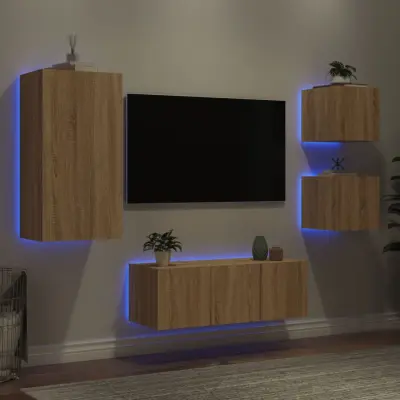 The Living Store Komplet TV omaric LED 5-delni sonoma hrast inženirski les - Stenska TV Enota