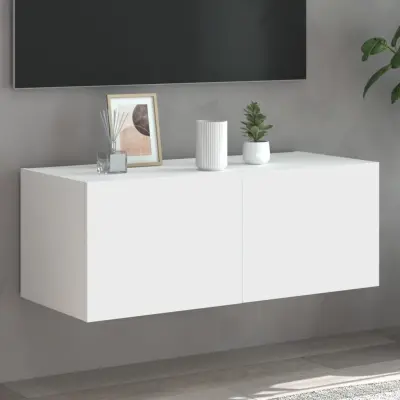 The Living Store Stenska TV omarica z LED lučkami bela 80x35x31 cm - TV Stenska Omarica