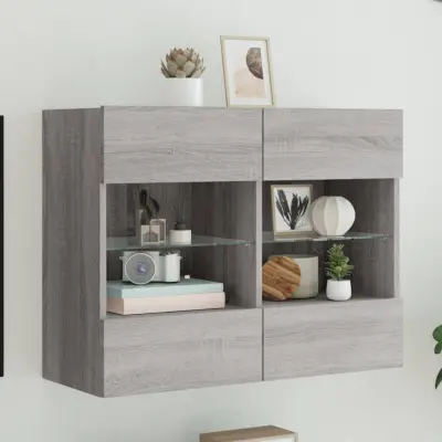 The Living Store Stenska TV omarica z LED lučkami siva sonoma 78,5x30x60,5 cm - TV Stenska Omarica