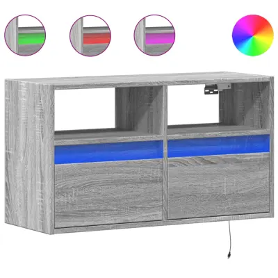 vidaXL Stenska TV omarica z LED lučkami siva sonoma 80x31x45 cm