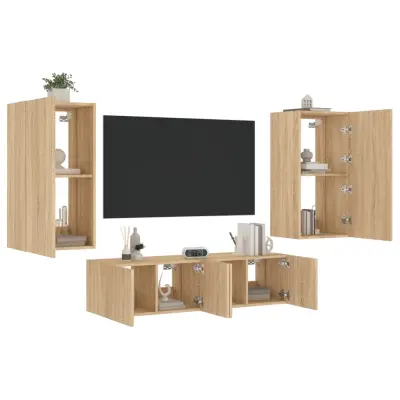 The Living Store Komplet TV omaric LED 4-delni sonoma hrast inženirski les - Stenska TV Enota