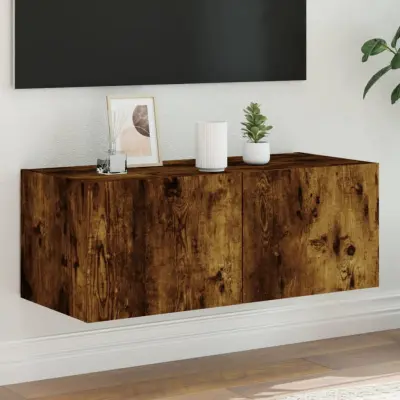The Living Store Stenska TV omarica z LED lučkami dimljeni hrast 80x35x31 cm - TV Stenska Omarica