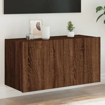 The Living Store Stenska TV omarica z LED lučkami rjavi hrast 80x35x41 cm - TV Stenska Omarica