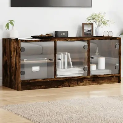 The Living Store TV omarica s steklenimi vrati dimljeni hrast 102x37x42 cm - TV Omarica