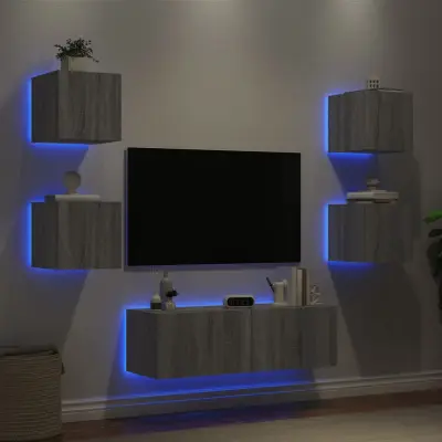 The Living Store Stenske TV omarice z LED lučkami 5 kosov siva sonoma - Stenska TV Omarica
