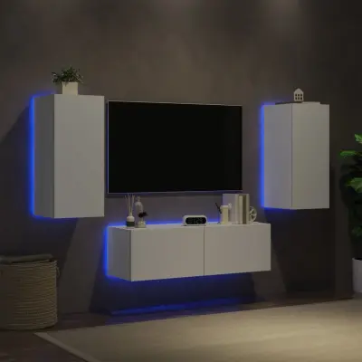 The Living Store Stenske TV omarice z LED lučkami 3 kosi bela - Stenska TV Omarica