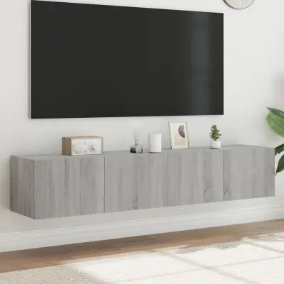 The Living Store Stenske TV omarice z LED 2 kosa siva sonoma 80x35x31 cm - TV Stenska Omarica