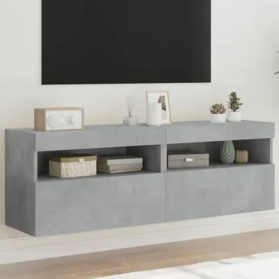 The Living Store Stenske TV omarice z LED 2 kosa betonsko siva 60x30x40 cm - TV Stenska Omarica