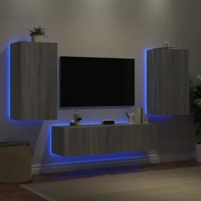 The Living Store Komplet TV omaric LED 4-delni siva sonoma inženirski les - Stenska TV Enota