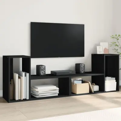 The Living Store TV omarica 2 kosa črna 75x30x50 cm inženirski les - TV Omarica