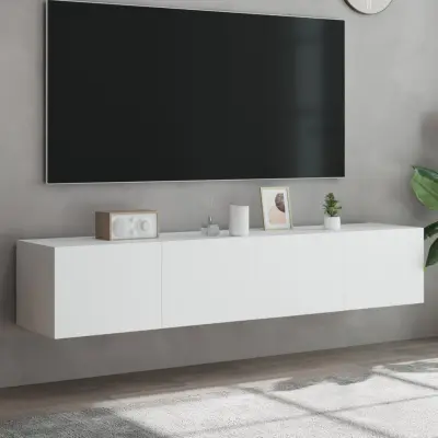 The Living Store Stenske TV omarice z LED lučkami 2 kosa bela 80x35x31 cm - TV Stenska Omarica