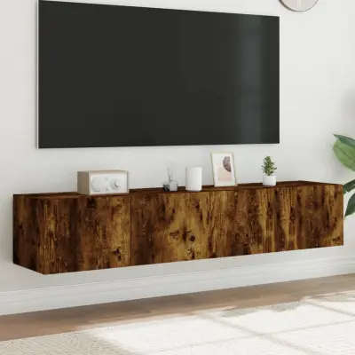 The Living Store Stenske TV omarice z LED 2 kosa dimljeni hrast 80x35x31 cm - TV Stenska Omarica