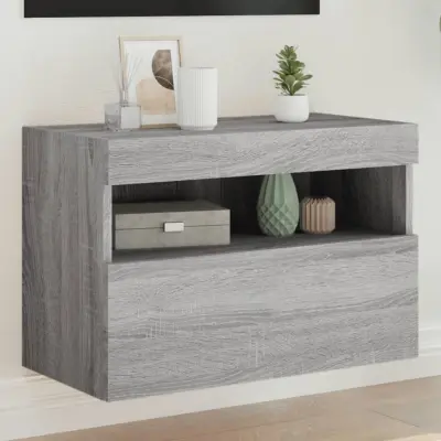 The Living Store Stenska TV omarica z LED lučkami siva sonoma 60x30x40 cm - TV Stenska Omarica