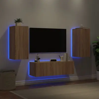 The Living Store Stenske TV omarice z LED lučkami 3 kosi sonoma hrast - Stenska TV Omarica