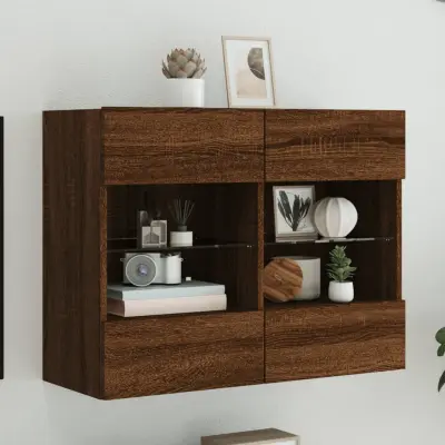The Living Store Stenska TV omarica z LED lučkami rjavi hrast 78,5x30x60,5 cm - TV Stenska Omarica