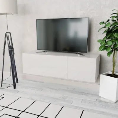 The Living Store TV omarica inženirski les 120x40x34 cm visok sijaj bela - TV Omarica