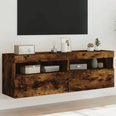 The Living Store Stenske TV omarice z LED 2 kosa dimljeni hrast 60x30x40 cm - TV Stenska Omarica