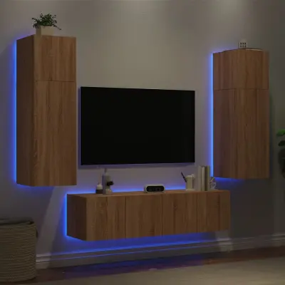 The Living Store Komplet TV omaric LED 6-delni sonoma hrast inženirski les - Stenska TV Enota