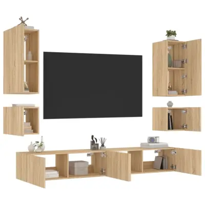The Living Store Stenske TV omarice z LED lučkami 6 kosov sonoma hrast - Stenska TV Omarica
