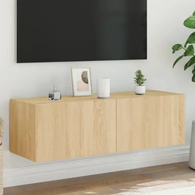 The Living Store Stenska TV omarica z LED lučkami sonoma hrast 100x35x31 cm - Stenska TV Omarica