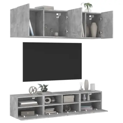 The Living Store Komplet TV omaric 5-delni betonsko siv inženirski les - Stenska TV Enota